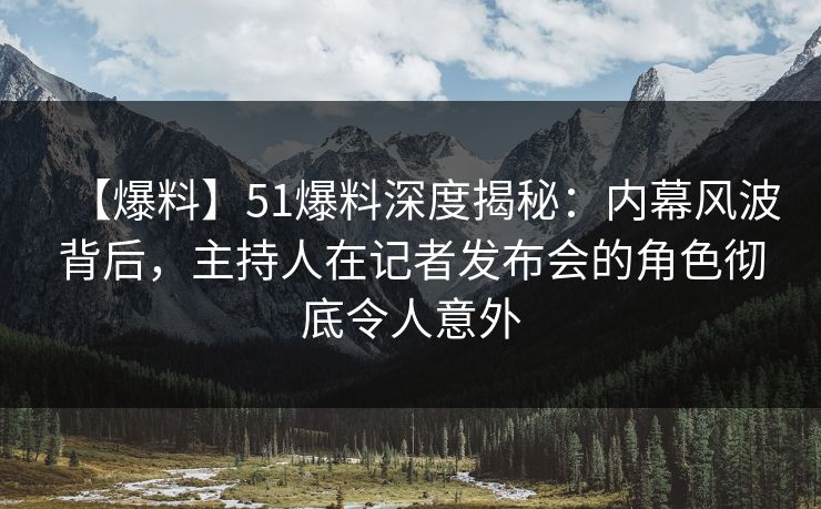 【爆料】51爆料深度揭秘：内幕风波背后，主持人在记者发布会的角色彻底令人意外