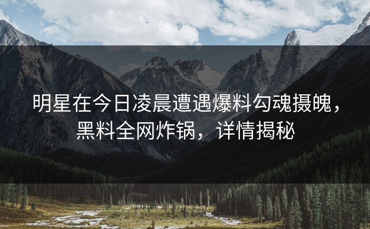 明星在今日凌晨遭遇爆料勾魂摄魄,黑料全网炸锅,详情揭秘